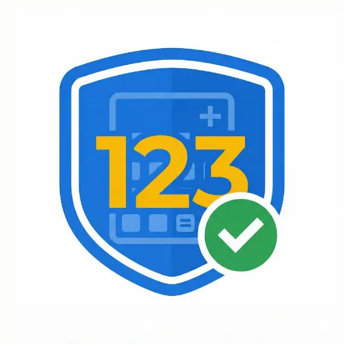 CBEST Score Calculator icon showing a blue shield with the passing score 123 in gold and a green checkmark.