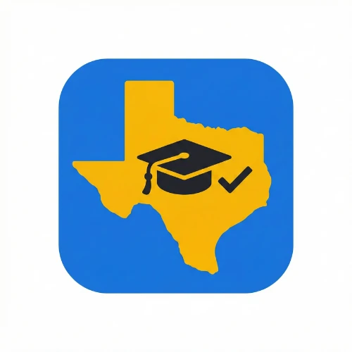Texas High School Graduation Credit Tracker branded icon showing state outline and graduation cap.