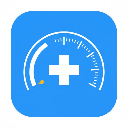 Minimalist icon for Braden Scale Calculator showing risk assessment gauge, blue and gold vector style.