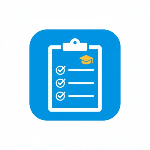 Minimalist icon for FAFSA Document Checklist Tool, blue and gold vector style with graduation cap and checklist.