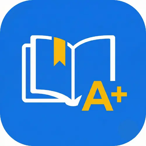 Minimalist 2D vector icon for Lexile Reading Level Converter in blue and gold.