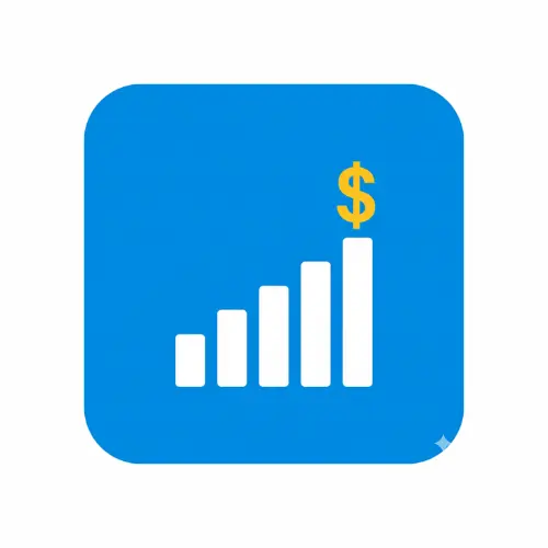 Minimalist icon for SDUSD Salary Calculator showing rising salary graph, blue and gold vector style.